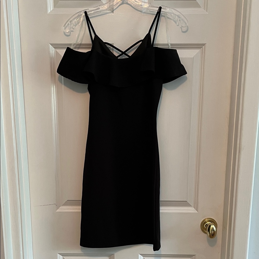 Chic Black Ruffle Off-Shoulder Mini Dress - Picture 5 of 5
